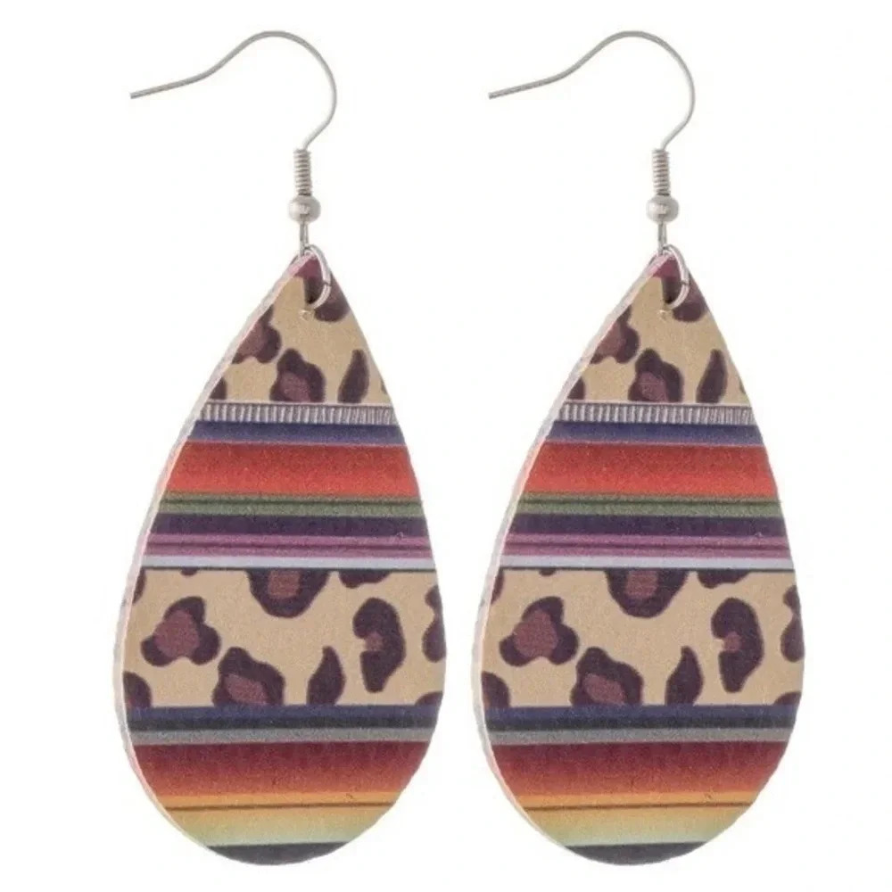 Boutique NWT Leopard serape faux leather teardrop earring southwest western boho